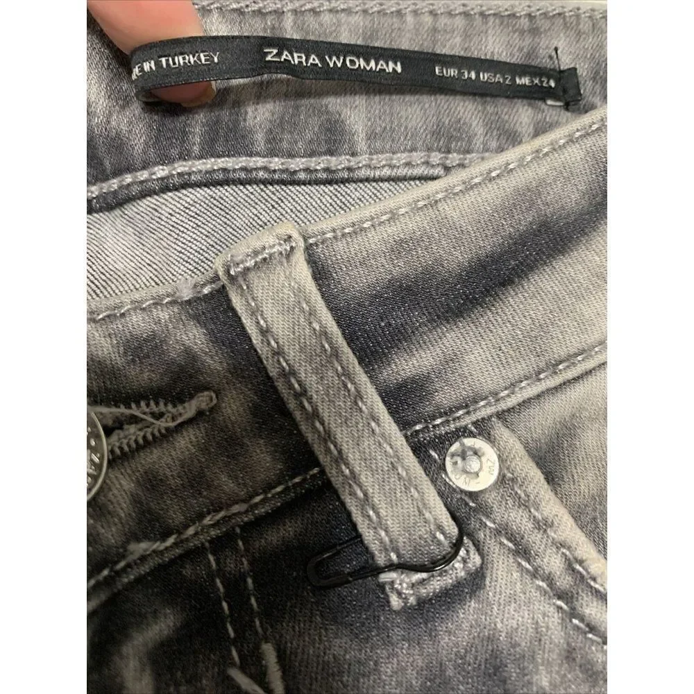 zara womens gray mid rise distressed skinny jeans denim stretch 2 Xs